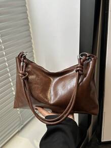 Bolso de hombro de unicolor nuevo y elegante de PU, bolso cruzado versátil con correa ajustable de estilo urbano, bolso sencillo para mujer