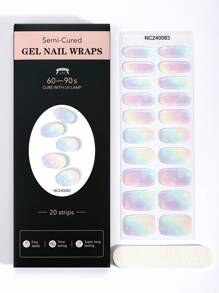 20 pièces Bandes d'ongles en gel semi-cuites colorées, enveloppements de gel adhésifs violets tourbillonnants printemps et été, qualité salon, faciles à appliquer et à retirer, convenant pour une utilisation quotidienne DIY des femmes. Fournitures pour nail art, autocollants pour nail art.