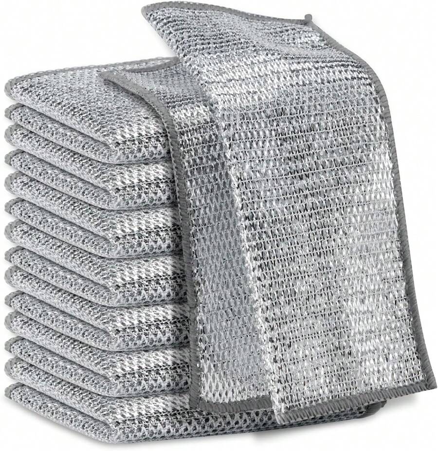 10/20 Packs Of High Quality Stainless Steel Wire Mesh Dishcloths, Double Sided Kitchen Utensil Scrubbers, Non-Stick Oil And Stain Remover For Kitchen Stoves, Pots And Pans, Cutlery And Sinks, Durable, Reusable Cleaning Products, Multi-Purpose Cleaner - Khăn lau bát đĩa bằng dây thép gói 10 - Xem 1