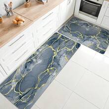 1pc Gray Marble Pattern Plush Bathroom Rug, Soft Surface Home Decor, Anti-Fatigue Kitchen Floor Mat, Luxury Minimalist Style Decorative Carpet For Bathroom, Entry, Relax Foot - Grey - View 4