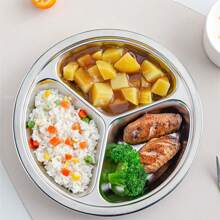 1pc Durable Stainless Steel Dinner Plate With Divided Sections For Easy Serving And Cleaning - Perfect For Camping And Outdoor Activities