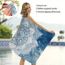 1 PC Geometric Patterns Ultra-Fine Fiber Magnetic Fixed Beach Towel, Fast Drying Super Absorbent Lightweight Travel Towel, Multi-Color Printed Swimming Towel, Camping Towel, Swimming Pool, Water Sports, Yoga, Gym, Backpack