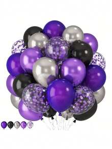 50 套高品质乳胶气球套装 - 紫色和黑色，带五彩纸屑，非常适合生日、婚礼、毕业典礼、万圣节、室内和室外主题派对装饰