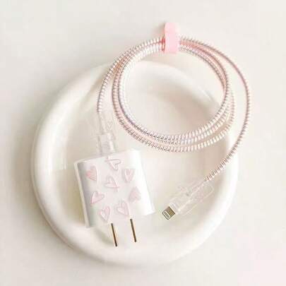 5pcs Pink TPU Heart/Bow Tie/Flower/Purple Heart Cat Charging Cable Protector Sleeves, Compatible With Apple 18/20W Chargers, Great Gift For Friends