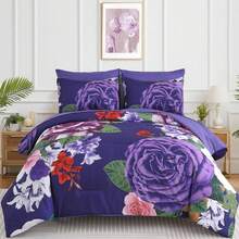 Dark Purple Floral Comforter Queen Size 7 Pieces Bedding Sets Queen Bed In A Bag, Botanical Floral Comforter With Sheet Set, Soft Microfiber Bedding Set For All Season(90"X90") Home Decor Room Decor Bedroom Decor Bed Comforter Set Mothers Day Gift Wedding Decorations. - Hoa tím đậm - Xem 11