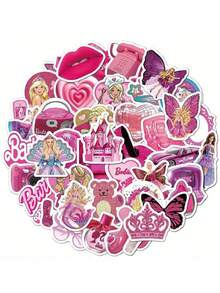 Barbie 50 件官方授权系列粉色潮流贴纸水杯笔记本电脑行李箱手机滑板卡通装饰物适合家人朋友生日礼物