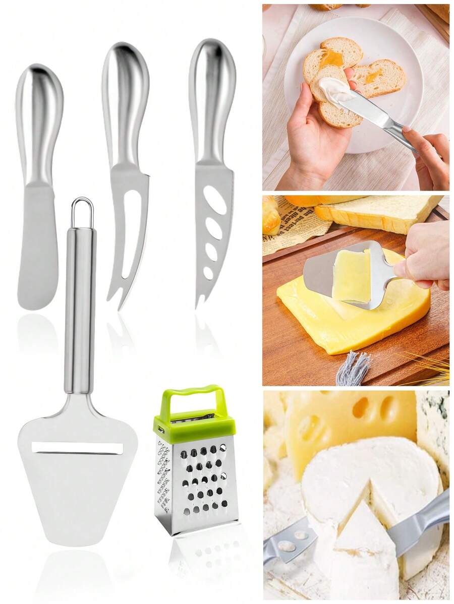 1 pièce/5 pièces Coupe-fromage, couteaux à fromage, set d'amoureux Copenhague, couteau à beurre, mini râpe à ail, fourchette et couteau à fromage, cuillère à fromage en acier inoxydable, outils de cuisine multifonctionnels pour les fromages, agrumes et légumes durs. Convient pour râper les fromages mi-durs et durs, les pommes de terre, les courges, les courgettes, les carottes, les citrons et les concombres, le gingembre, les agrumes, les gâteaux et autres légumes durs. Outils à pizza, pour les réunions d'amis, les cadeaux de mariage et de la fête des pères