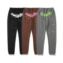Men's And Women's Street Punk Oversized Hooded Sweatshirt Sets, Spider Web Rhinelstone Hooded Sweatshirts, Hip-Hop Fashion Letter Aesthetic Sweatshirts, Gender Neutral Sets, Couple Sets  Letter  Spider  Casual    Drawstring  Pocket - màu đen - Xem 5