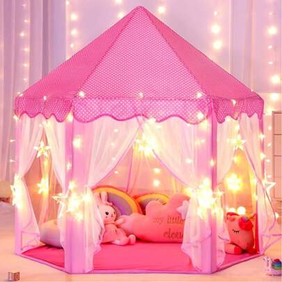 Christmas Decoration Princess Tent For Girls Kids Big Playhouse Castle Play Tent With Star Lights Toy, Outdoor Portable Foldable Tent, Christmas Gift, Suitable For Indoor And Outdoor Games, 55x53 Inch (Deep X High)
