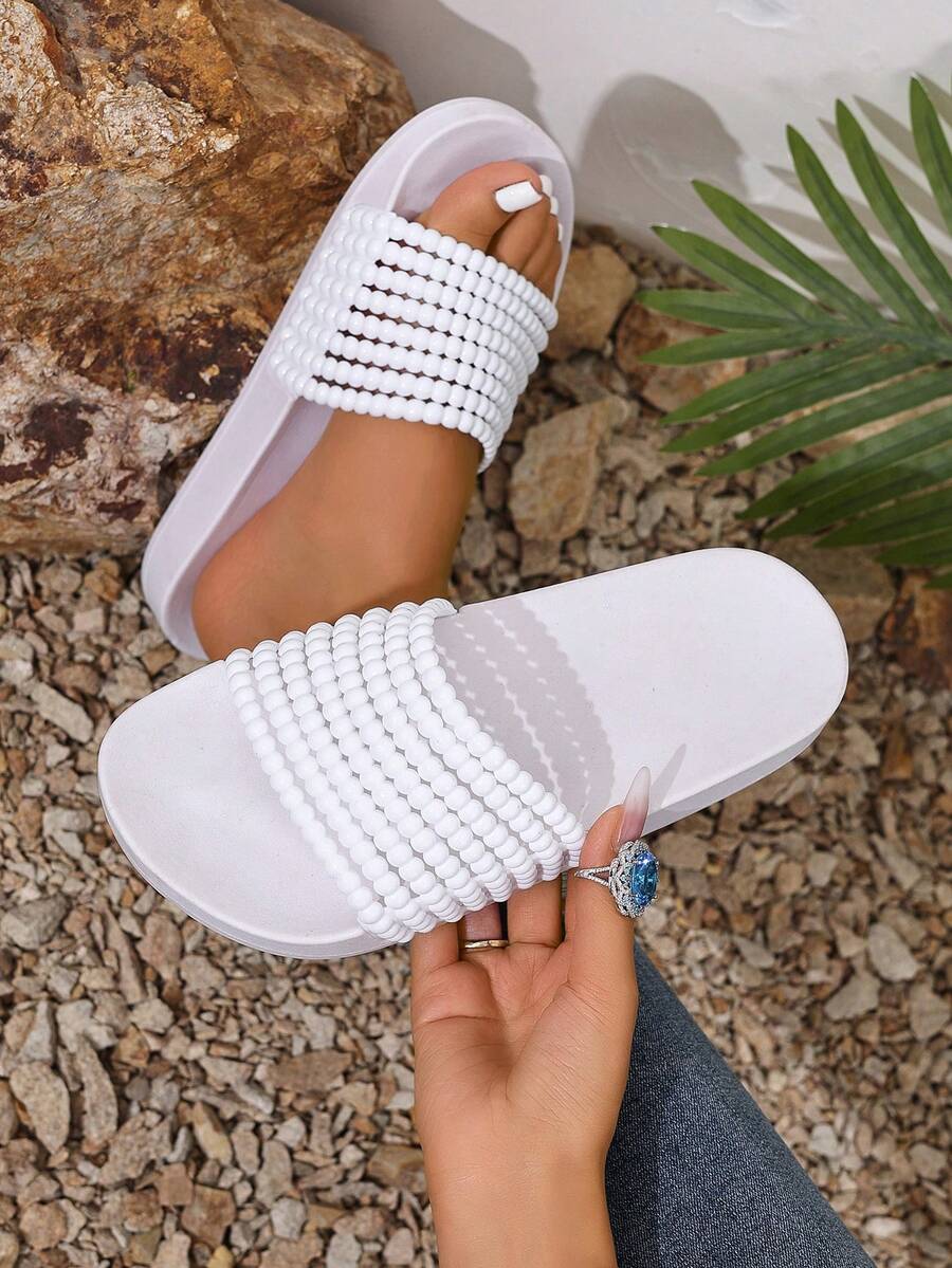 Women's Fashion Lemon Flat Slide Sandals, Versatile Slippers For Indoor/Outdoor Wear, Personalized Beach Casual Couple Cartoon Sandals, Comfortable & Non-Slip, Suitable For Vacation, Home - White - View 1