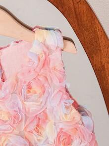 Mädchen rosa 3D Blumen aufgeblähtes Kleid, Traumhaftes Blumenprienzsessin Kleid, rosa Sommer 3D Rose + farbiges Tüll Set, mädchenhaftes Design, geeignet für wichtige Feste, Bühnenauftritte, Geburtstagsfeiern - Verschiedenfarbig - Übersicht 6