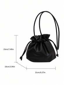 Women's Fashionable Casual Crossbody Mini Drawstring Cloud Shoulder Bag - Black - View 7