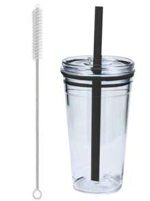 Tritan Clear Travel Insulated Mug - Leak Proof Straw Mug For Coffee And Foam Tea With Straw Brush, 16 Oz. Dishwasher Friendly.