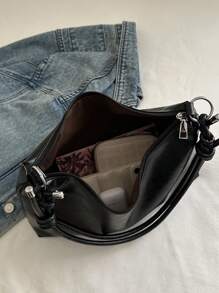Bolsa de ombro estilo hobo, minimalista e luxuosa, de cor sólida, com nó, bolsa de ombro minimalista, em formato de crescente, versátil para uso diário feminino na primavera e no verão