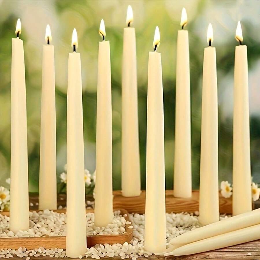 8/9/10 Inch White Beeswax Candles, Non-Drip Natural Beeswax Pillar Wax, Long-Lasting Burning For 8-10 Hours Per Candle, Suitable For Family Use With No Fragrance And Smoke-Free Candle Holders, Ideal For Dining Tables, Relaxation, And Festive Occasions. - trắng - Xem 1
