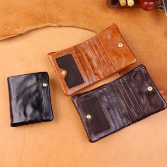 Vintage Full Grain Leather Classic Short Wallet Handmade Multi-Card Slot Card Holder Unisex Leather Purse For Women For Men Wallet Men Wallet Leather Small Mini Wallet Purse Wallet Cute Wallet Money Wallet Small Wallet