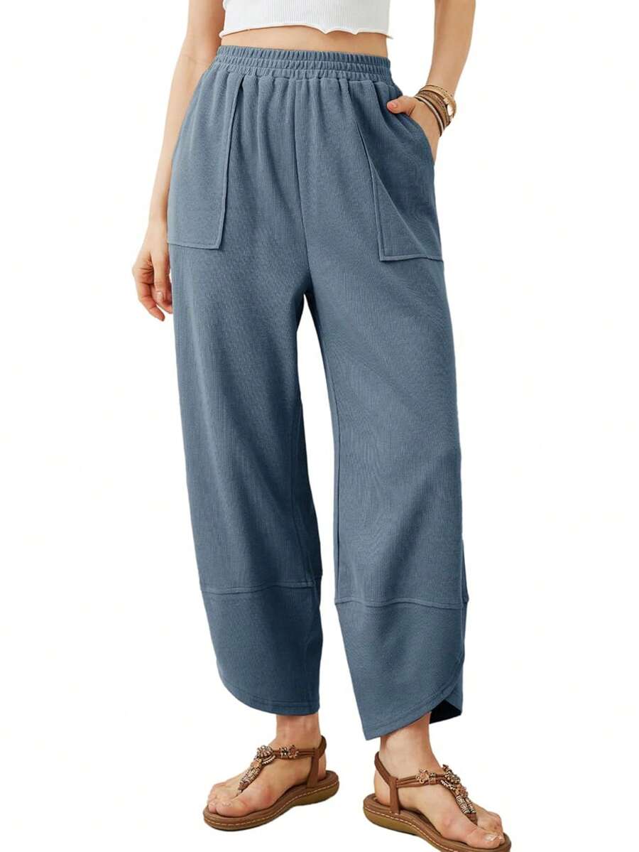 Women's Wide Leg Trousers Casual Elasticated Waist Trousers Paraiso Pocket Trousers Harlem Trousers - 霧霾藍 - 查看 1