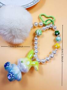 Creative DIY Cute Fresh Furry Pompom & Pearl Beaded Candy Color Rabbit Keychain Bag Pendant