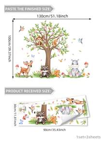 1set 2pcs/1set 3pcs Cartoon Big Tree Animal Wall Stickers, Children Room Decor