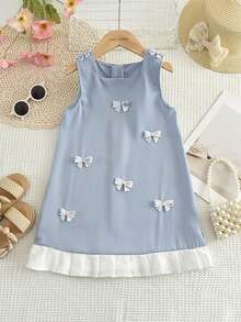 Đầm xếp ly không tay nơ ba chiều ngọt ngào cho bé gái phù hợp cho mùa hè - Màu xanh lam - Xem 1