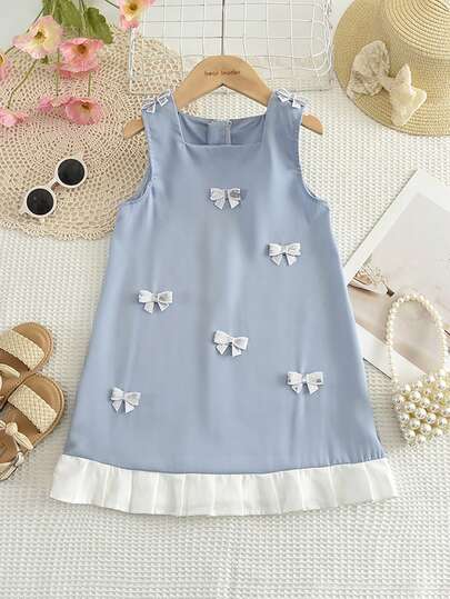 Đầm xếp ly không tay nơ ba chiều ngọt ngào cho bé gái phù hợp cho mùa hè