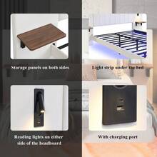 White 150x200cm Upholstered Bed, Adults Teenagers Double Bed , 2 Bedside Lamps, Headboard Storage Function, Soft Headboard, Velvet+Iron, - White - View 6