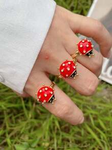 1pc Fashionable New Insect Series Ladybug Drip Oil Exquisite Open Ring, Niche Design High-End Jewelry For Women - Style 1 - View 1