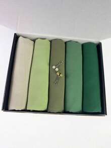 Juego de regalo que incluye 1 caja con 5 piezas de bufandas de gasa de unicolor para mujeres y 2 pinzas para bufanda de gasa - Rosa - Ver 8