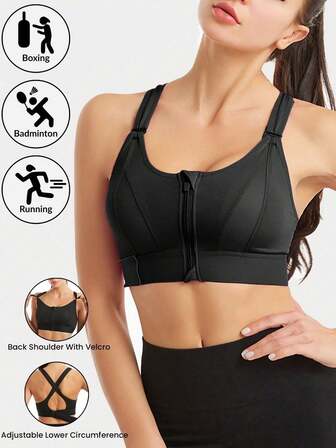 Women Sports Bra Crop Top Yoga Vest Front Zipper Adjustable Strap Shockproof Fitness Athletic Bralette Women Push Up Lingerie
