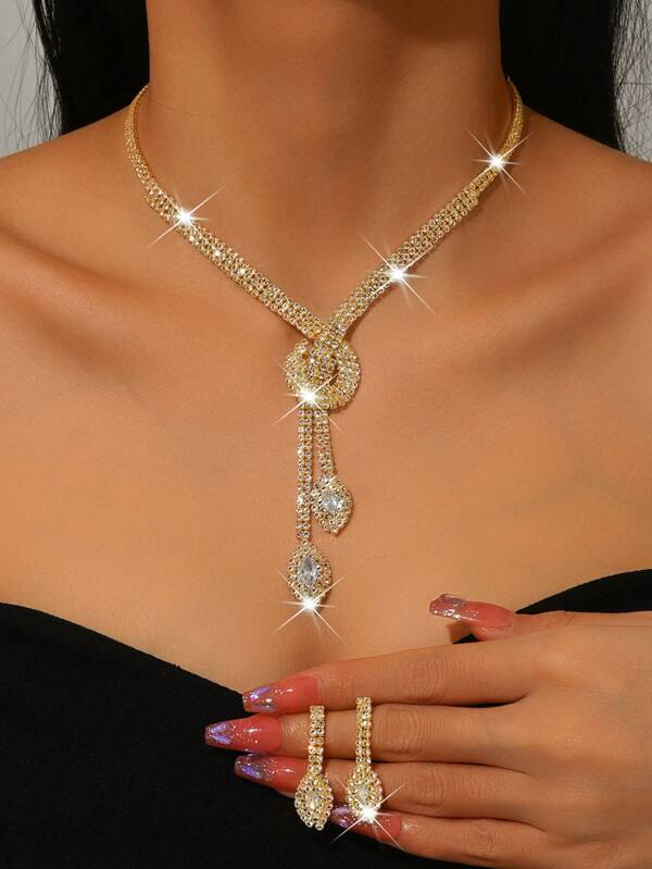 Novo conjunto de joias de zircônia sintética para noivas, brincos e colares para festa de casamento