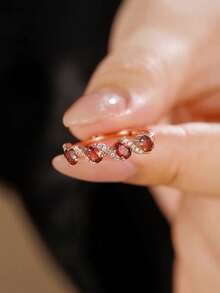 1 pièce Bague torsadée ondulée rubis magnifique, cadeau en argent sterling 925 pour femmes, couples, meilleurs amis - Or rose - Voir 12