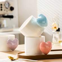 Cute Heart Shape Ceramic Mug, High Aesthetic Value Gifts, Household Couple Mugs, Coffee Cups, Milk Cups, Large Capacity 330ml - Multiple Selection - View 4