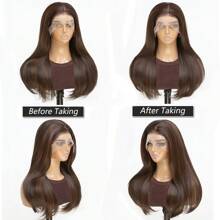 Brown 13x6 Synthetic Lace Front Wigs For Women 18 Inch Medium Long Wavy Curtain Bangs Glueless Kanekalon Hair Resistant Synthetic Hair Wigs Middle Part 150% Density Lace Wavy Wig Daily Wear Natural Hairline Glueless Wigs For Fashion Women Girls Party Vacation Show Makeup Use Wear