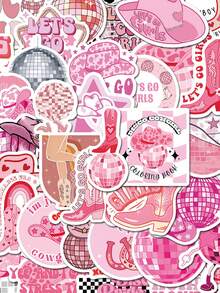 SCXXBSW 50pcs Pink Disco Cowgirl Cartoon Graffiti Stickers Decorative Handbooks Scooters Water Cups Notebook Luggage Waterproof Stickers - Multicolor - View 13