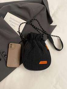 Minimalist Casual Lightweight Crossbody Bag, Multifunctional Shoulder Bag, Women's Portable Phone Pouch With Drawstring Pocket - Black - View 7