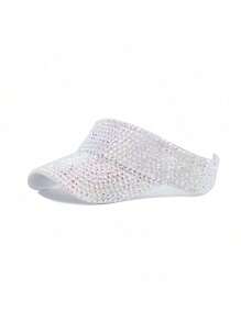 1pc Handmade Rhinestone Embellished Solid Color Sun Hat For Women