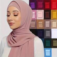 1pc Elegant Solid Color Chiffon Scarf & Hat Set - Lightweight Breathable Polyester Scarf With Matching Hat, Suitable For Casual Wear, Sun Protection, Windproof, Headscarf