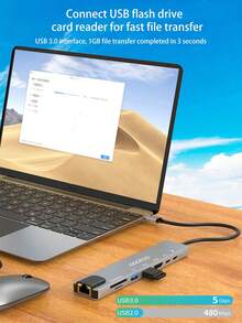 Notebook Computer Type-C All-In-One Docking Station, External USB Drive Hard Drive SD/TF Card Memory Card Multi-Interface Expansion Dock, Aluminum Texture Gigabit Network Card USB 3.0 Multi-Function Hub,(Before Purchasing, Please Ensure That Your Mobile Phone's Specifications Support HDTV Connection. - Light Grey - View 5