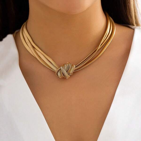 1 pieza Collar de cadena de hueso de serpiente de estilo punk multicapa, collar gargantilla nudoso y único para mujeres