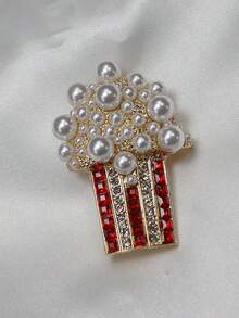 1pc Pearl & Gem Decor Popcorn Brooch, Fashion Jewelry Accessory, Gift For Her - Multicolor - View 6