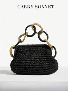 Women's Straw - Braided Crossbody Bag With Tassel Chain & Shoulder Straps. Handmade Woven Beach Handbag/Wallet. Holiday Essential