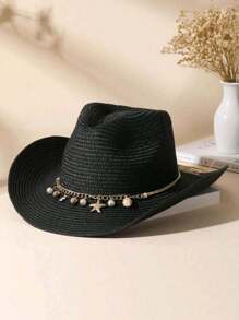 1 Peça Chapéu Panamá Unissex com Borlas, Decoração Boho Jazz, Chapéu de Vaqueira, Chapéu de Cowboy, Chapéu de Palha, Chapéu de Praia para Uso Externo