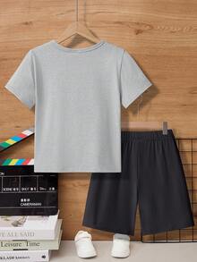 2pcs/Set Young Boy Cool Bear Print Casual Short Sleeve T-Shirt And Shorts, Summer - Multicolor - View 2