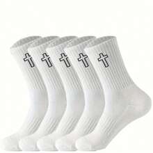 40pcs/20pcs/16pcs Unisex Black & White Crew Socks With Cross Pattern, Versatile & Comfortable, Non-Slip Moisture-Wicking.Suitable For Casual Wear, Yoga, Sports And Daily Wear In Spring, Summer, Autumn And Winter. Available In 10pcs/8pcs/4pcs/2pcs Sets. - Multicolor - View 6