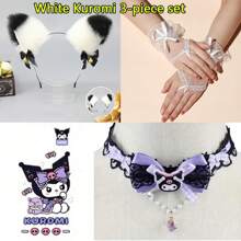 Sanrio Sanrio Authorized Kuromi 3-In-1 Princess Set 2025,Party Dress Up Sexy Set - Velvet Adjustable Headband + Bowknot & Cuffs + Lace Gloves | Party/Cosplay/Halloween/Month's Day Gifts Costume Kit (Gift Dress-Up)