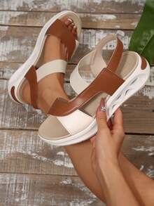 1 paire de sandales bohèmes chics, décontractées, ajourées, pour la plage, le mariage, les fêtes, l'intérieur et l'extérieur, été - Tabac - Voir 1