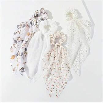 4pcs Large White Chiffon Hair Ring | Suitable For Daily Wear, Banquet And Dating,Hair Scrunchies