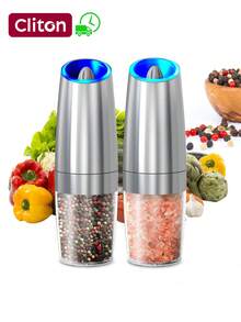 CLITON Graviry Electric Salt And Pepper Grinder Set Automatic Stainless Steel Salt And Pepper Grinder Set, Battery Operated, LED Light, Adjustable Coarseness, For Home Kitchen BBQ, Silver - Multicolor - View 2