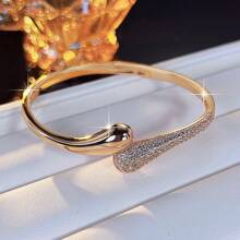 1 pieza Brazalete de cobre clásico con circonita cúbica incrustada, joyería versátil, regalo para el Día de la Madre
