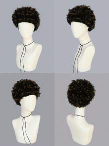 Peluca afro corta y esponjosa con flequillo, peluca de estilo hippie disco rizado sintético unisex para Halloween, Navidad, bar, club, fiesta rave, decoración, fotografía, accesorios de actuación en el escenario, opción ideal para regalos de cumpleaños, múltiples opciones de color, aspecto natural, fácil de usar